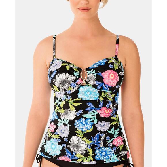 Swim Solutions Womens Soft Blooms Keyhole Tankini Top Size 8 - Picture 1 of 2
